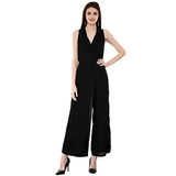 V&M Black Rayon Lapel Collar Wrap Sleeveless Designer Jumpsuit for Women (vm199)