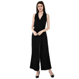 V&M Black Rayon Lapel Collar Wrap Sleeveless Designer Jumpsuit for Women (vm199)