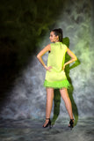 Neon green mini dress with feathers detailing Glamfe